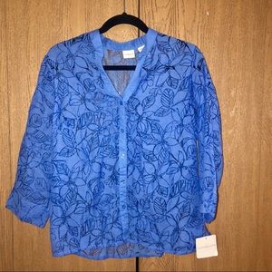 Covington Burnout Linen Shirt Floral Sheer Blouse